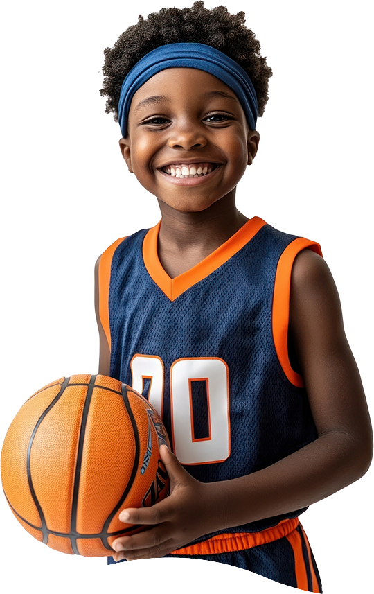 Smiling kid holding a basketball